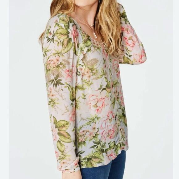 J.Jill Ruffle Floral Button Front Blouse Size S - Picture 1 of 10